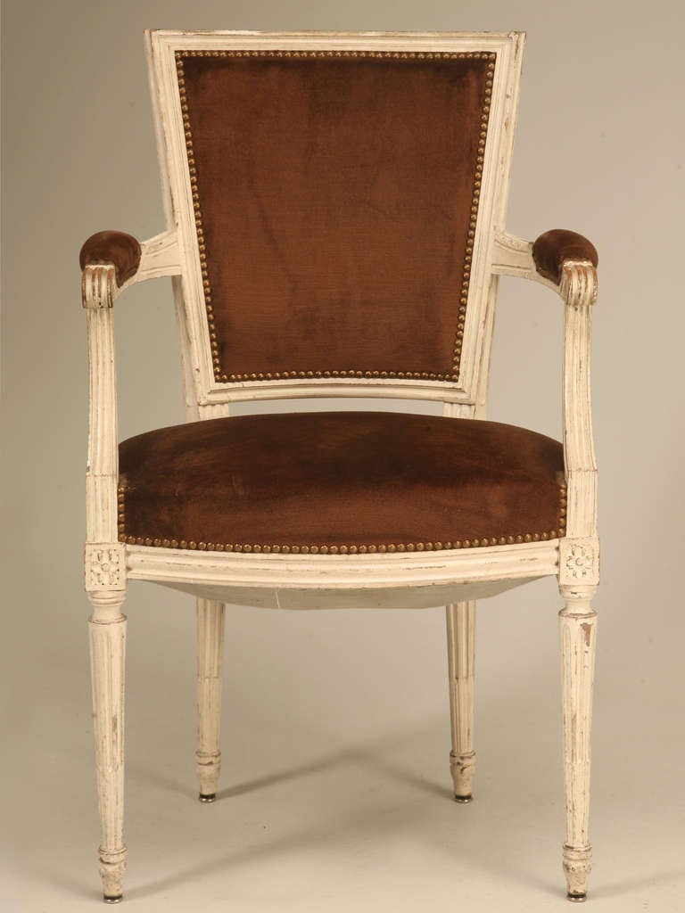 Striking Pair of Original Antique French Louis XVI Arm Chairs/Fauteuils 4
