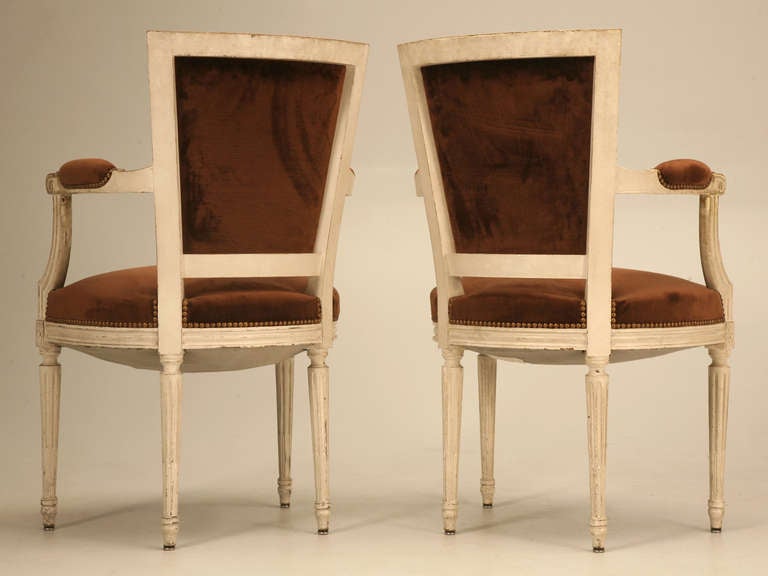 Striking Pair of Original Antique French Louis XVI Arm Chairs/Fauteuils 6
