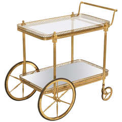 Vintage Solid Brass French Tea Cart, circa 1950s