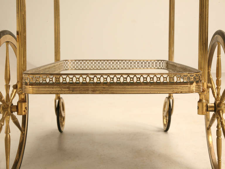 Mid-20th Century Vintage Solid Brass French Tea Cart, circa 1950s