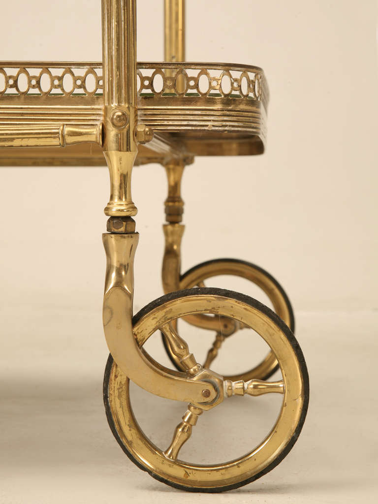 Vintage Solid Brass French Tea Cart, circa 1950s 2