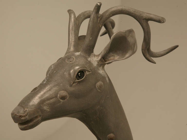 c.1930's French Zinc Stag Sculpture with Bronze Rosettes In Fair Condition In Chicago, IL