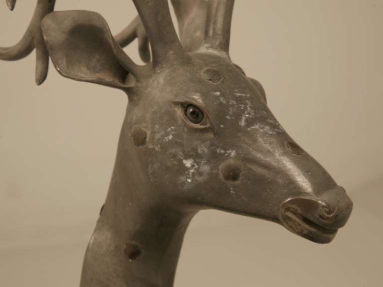 Mid-20th Century c.1930's French Zinc Stag Sculpture with Bronze Rosettes