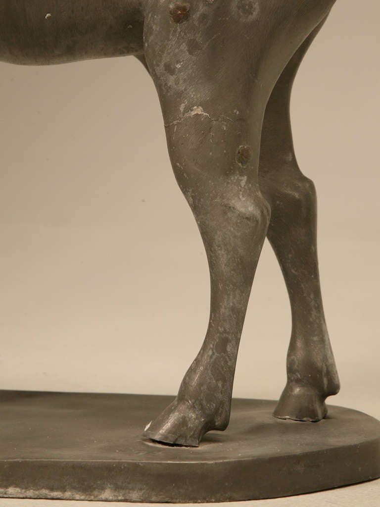 c.1930's French Zinc Stag Sculpture with Bronze Rosettes 3