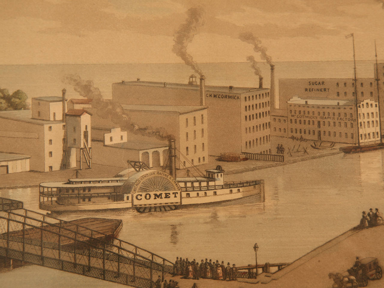 Raoul Varin Signed Aquatint of Chicago Rush Street Bridge, 1861 1
