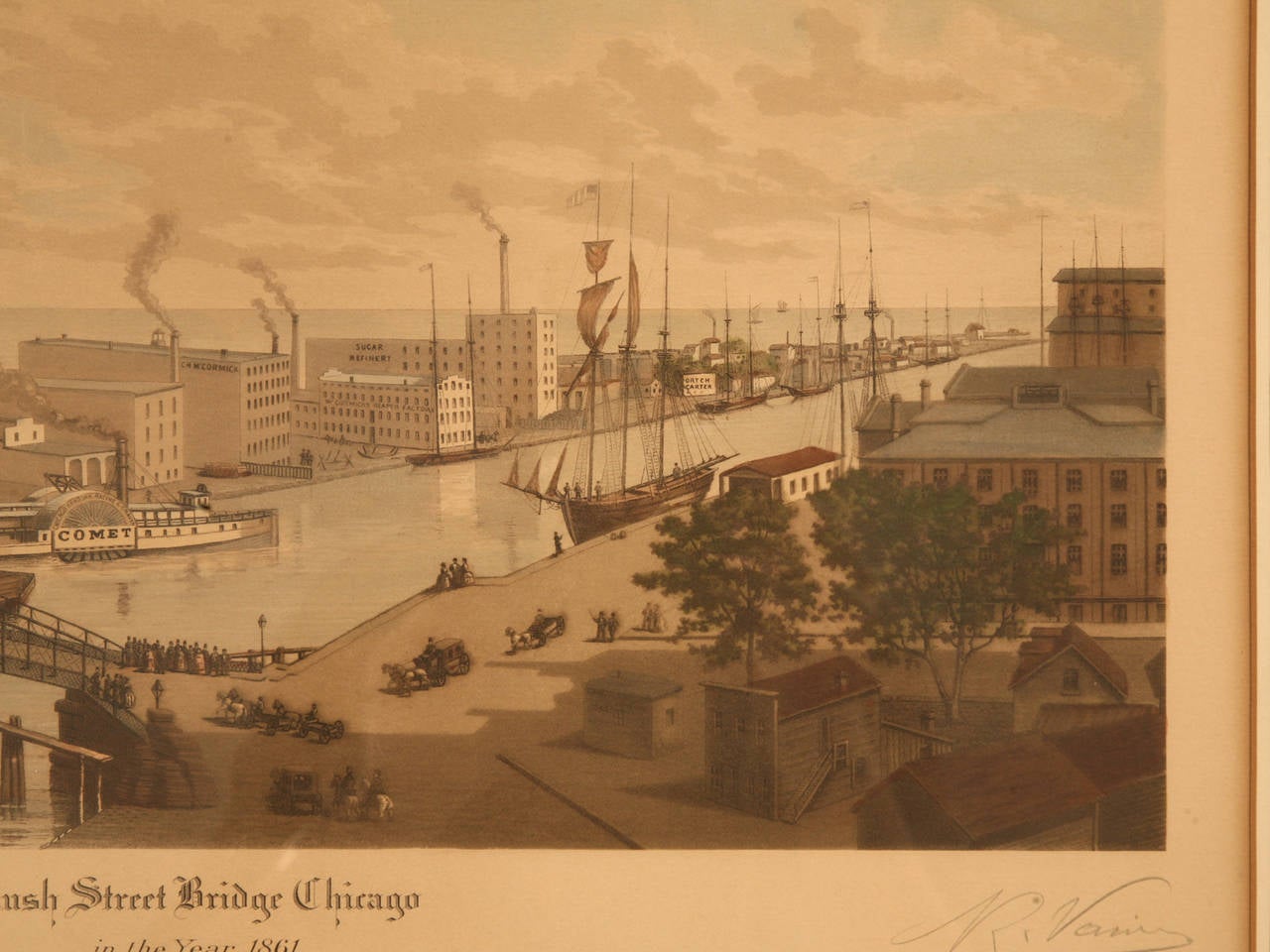 Raoul Varin Signed Aquatint of Chicago Rush Street Bridge, 1861 2