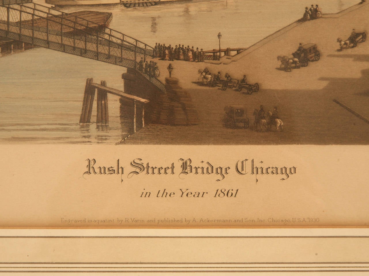 Raoul Varin Signed Aquatint of Chicago Rush Street Bridge, 1861 4