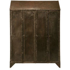 Unique Vintage French Bank of Four Industrial Steel Lockers