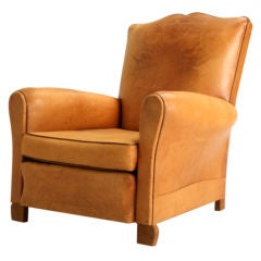 c.1930 Original Vachetta Leather Club Chair w/Moustache Back