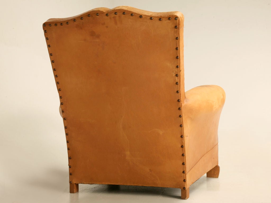 c.1930 Original Vachetta Leather Club Chair w/Moustache Back 6