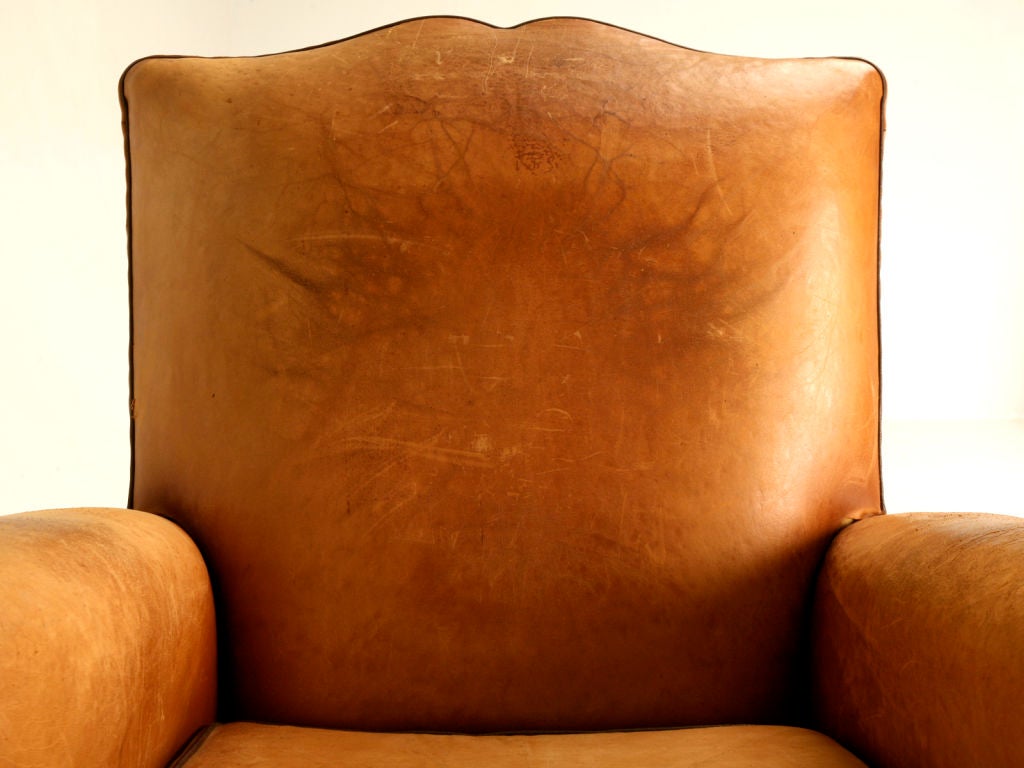 Mid-20th Century c.1930 Original Vachetta Leather Club Chair w/Moustache Back