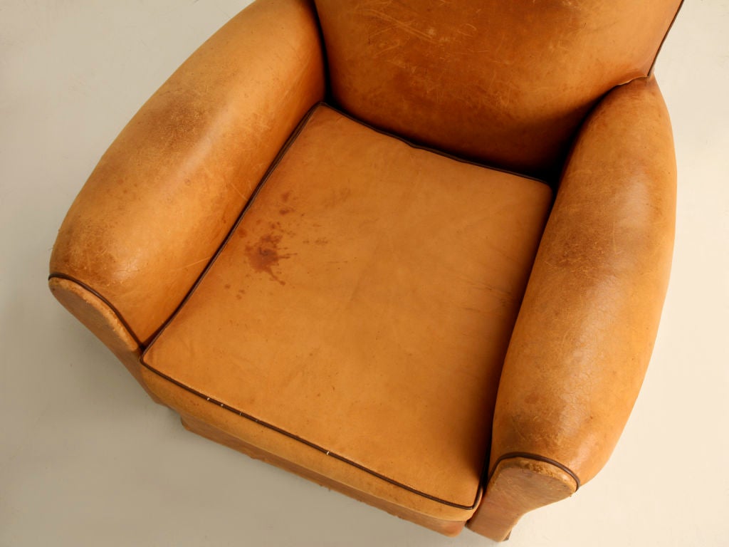 c.1930 Original Vachetta Leather Club Chair w/Moustache Back 3