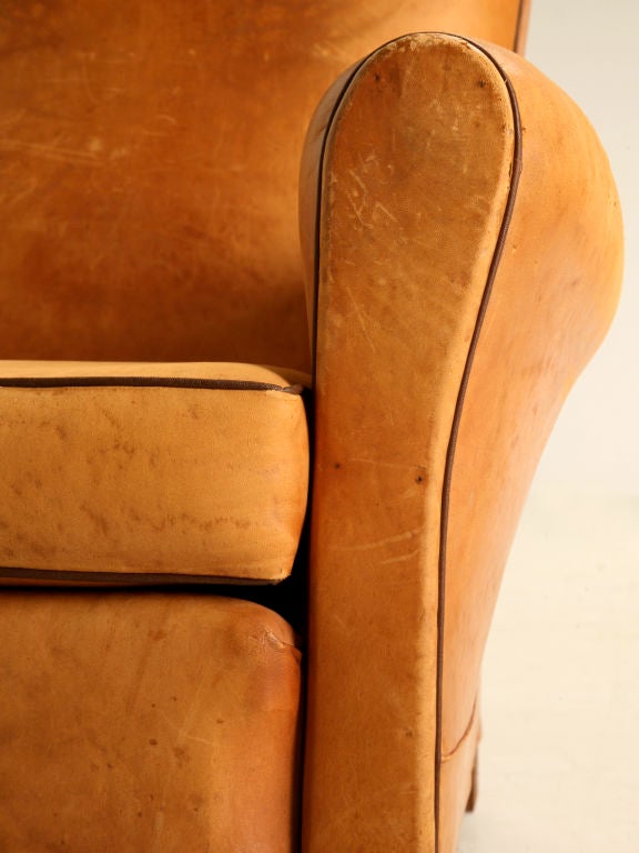 c.1930 Original Vachetta Leather Club Chair w/Moustache Back 4