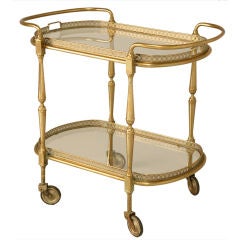 Vintage c.1930 French Bronze & Glass Tea Cart w/Removable Tray Top