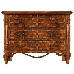 c.1880 Rustic Antique French Mountain Region Pine-Cone Commode