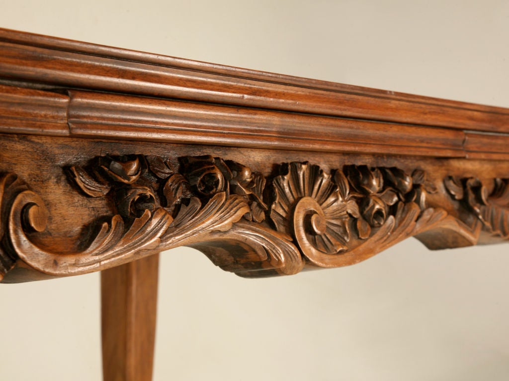 Circa 1920 French Heavily Carved Walnut Draw-Leaf Dining Table 3