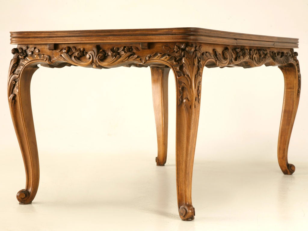 Circa 1920 French Heavily Carved Walnut Draw-Leaf Dining Table 4