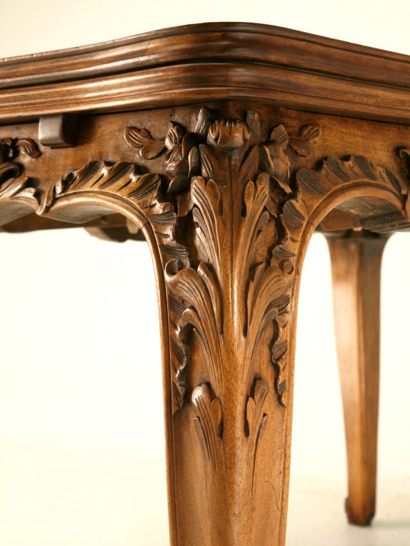 Circa 1920 French Heavily Carved Walnut Draw-Leaf Dining Table 6