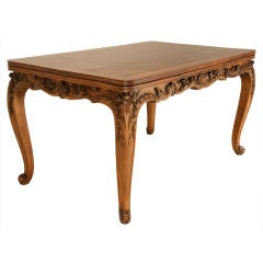 Antique Circa 1920 French Heavily Carved Walnut Draw-Leaf Dining Table