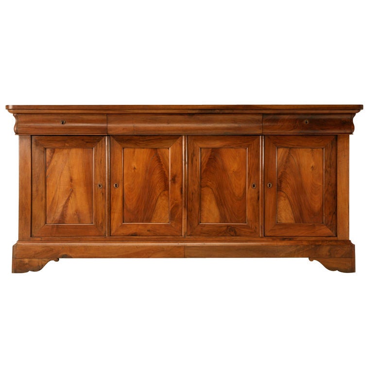 c.1840 French Louis Philippe 3 over 4 Figured Walnut Buffet