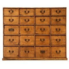 Antique English Pine Bank of 20 Drawers-Great Island or Bar