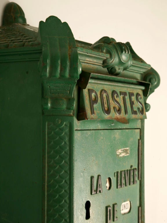 19th Century Circa 1890 Authentic French Steel Postal Box-Rare Color