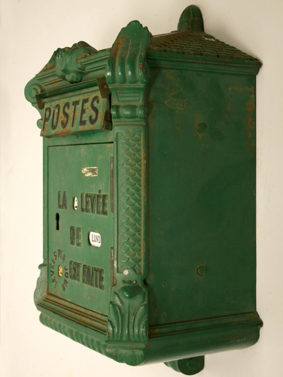 Circa 1890 Authentic French Steel Postal Box-Rare Color 3