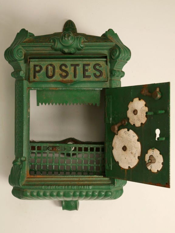 Circa 1890 Authentic French Steel Postal Box-Rare Color 6