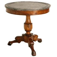 Petite Original Antique French Walnut & Marble Gueridon/Table