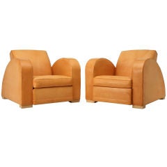 Vintage French Pair of  Dynamite Art Deco "Roadster" Club Chairs