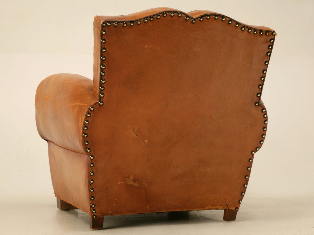 Circa 1930 French Original Leather Club Chair with Moustache Back 7