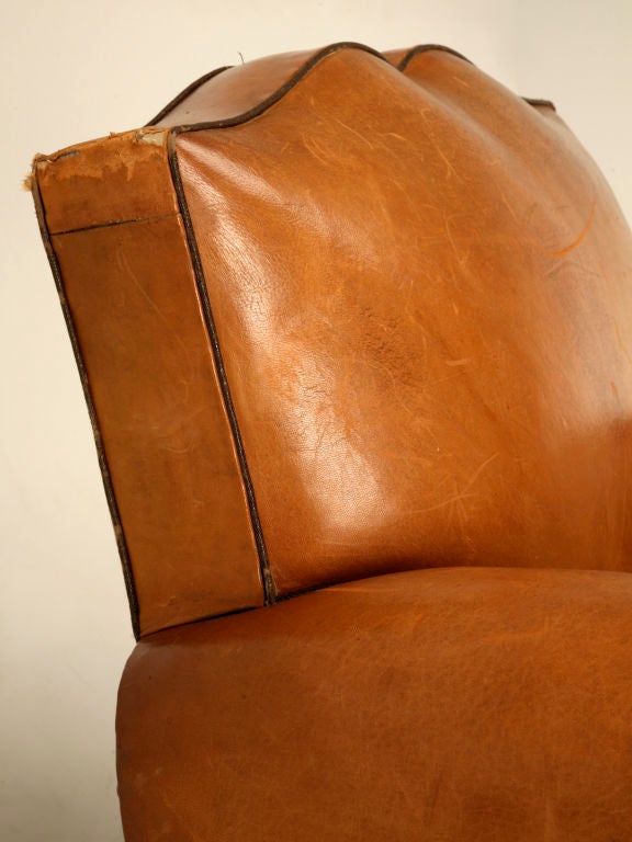 Mid-20th Century Circa 1930 French Original Leather Club Chair with Moustache Back
