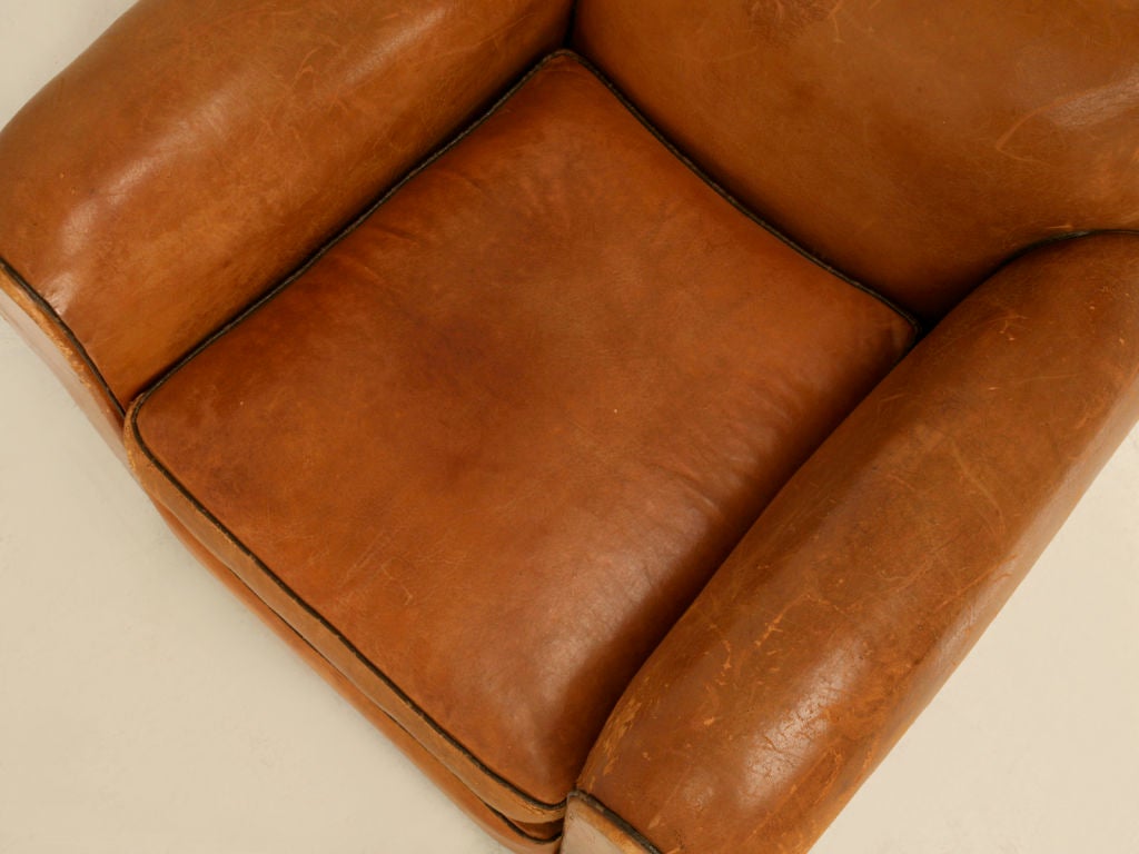 Circa 1930 French Original Leather Club Chair with Moustache Back 2