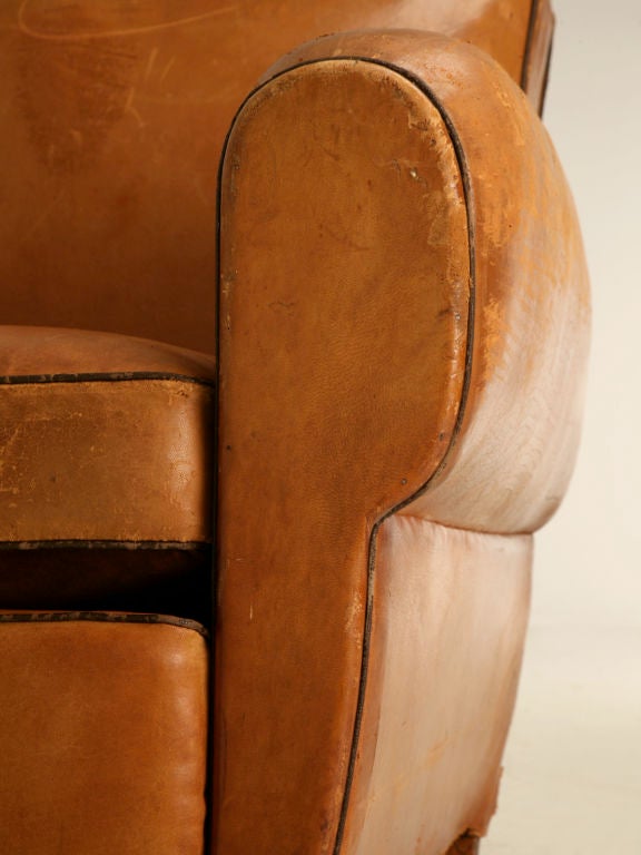 Circa 1930 French Original Leather Club Chair with Moustache Back 4