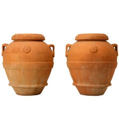 Vintage Pair of Large Italian Terracotta Handled Urns