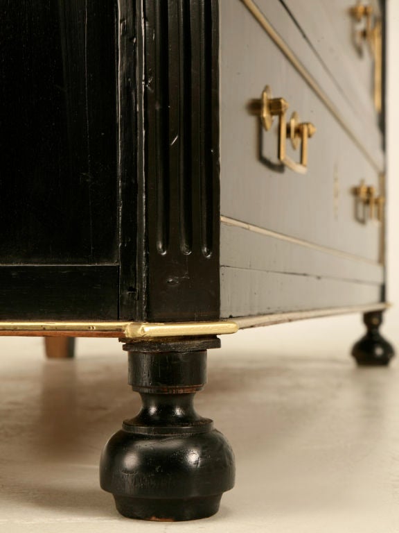 Ebonized Low Antique French 3 Drawer Commode w/Polished Brasses 6