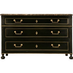 Ebonized Low Antique French 3 Drawer Commode w/Polished Brasses