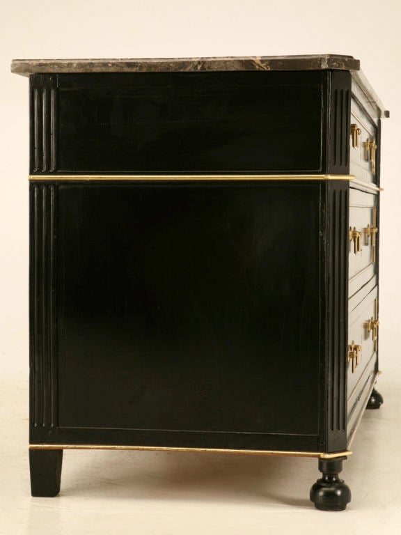 Wood Ebonized Low Antique French 3 Drawer Commode w/Polished Brasses