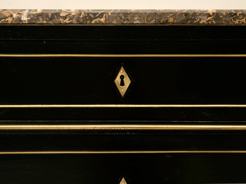 Ebonized Low Antique French 3 Drawer Commode w/Polished Brasses 2