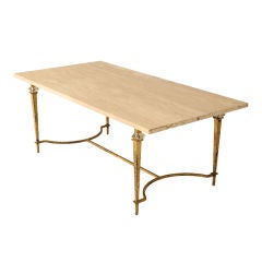 Circa 1940 French "Maison Bagues" Travertine Top Coffee Table