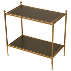 c.1960
s Mid-Century Modern French Two Tier, Brass 
Leather End Table