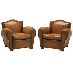c1940
s Pair Classic French Leather Club Chairs c1940
s Pair Classic French Leather Club Chairs
