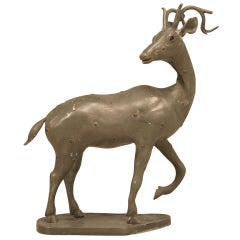 c.1930's French Zinc Stag Sculpture with Bronze Rosettes