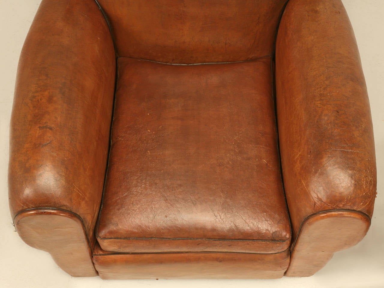 Mid-20th Century French Art Deco Original Leather Club Chairs, circa 1930s