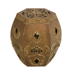 Reticulated Solid Brass Hexagon Chinoiserie Style Garden Stool