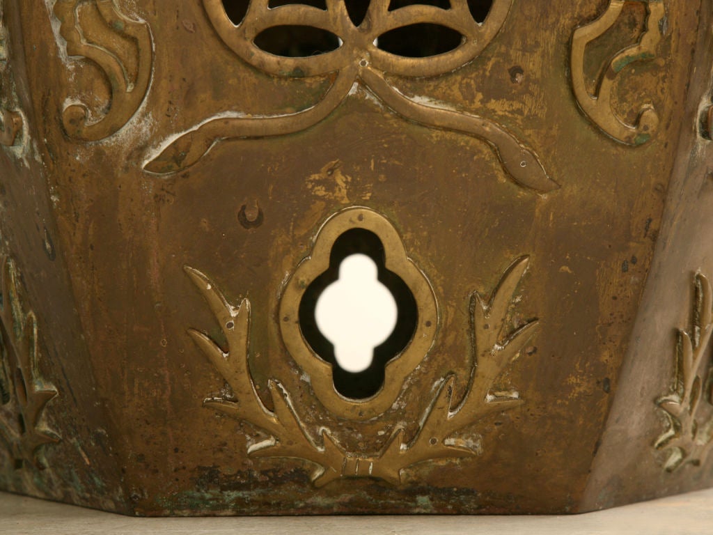 Reticulated Solid Brass Hexagon Chinoiserie Style Garden Stool 5