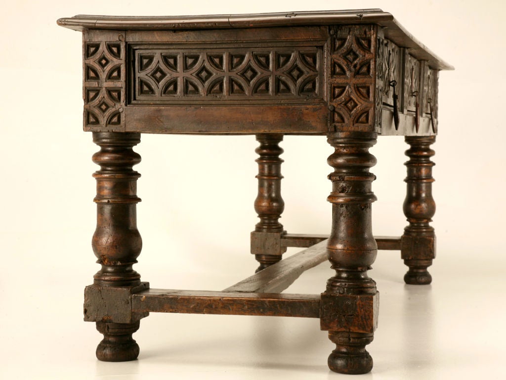 Original Antique Spanish Walnut Sofa Table or Desk 1