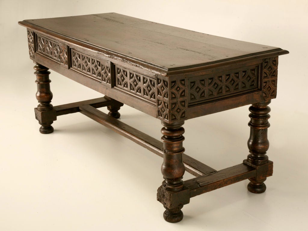 Original Antique Spanish Walnut Sofa Table or Desk 4