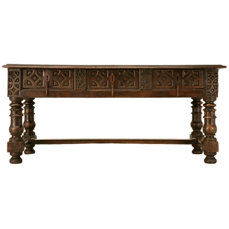 Original Antique Spanish Walnut Sofa Table or Desk