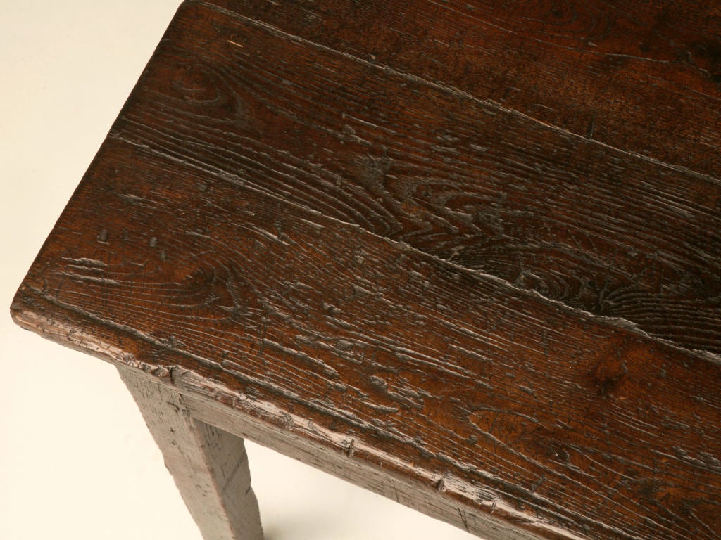 18th Century and Earlier 18th C. Rustic French Solid Oak Farm Table or Desk with Drawer